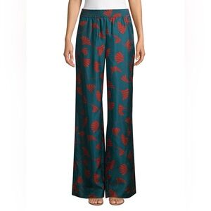 Lafayette 148 New York Teal and Red Leaf Print Pants